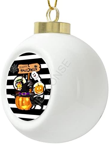 Тиквички црни мачки дух на црно -бели ленти Божиќни украси керамички топка украси висечки украси на дрвја подароци за Денот на мајката Божиќни