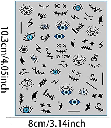 Maiousu продавница 6 чаршафи налепници за нокти за очи за нокти 3D самолепливи сини очи нокти уметнички декорации DIY нокти за уметност за дизајнер