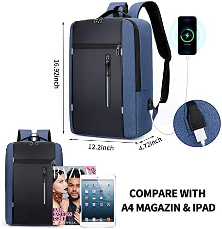 ZGWJ лаптоп ранец со USB порта за полнење за мажи и жени одговара на 15,6 инчи тетратка. Лесен чист дизајн отпорен на вода, елегантен за