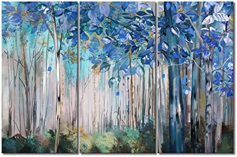 Yaynice Birch Tree Wallидна уметност 3 парче сина шума слика платно печати модерна апстрактна wallидна сликарство уметнички