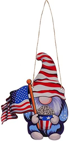 ОПЕРИТАККС 4 -ти јули висина на вратата на вратата Ден на независност Gnome знак на влезни врати, американска рустикална дрво