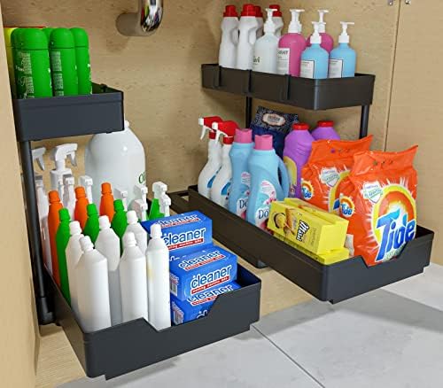 2-ниво под организатори на мијалник и складирање 2 пакувања со лизгање L-форма под кујнски кујнски кабинети Организаторите на тесен простор за