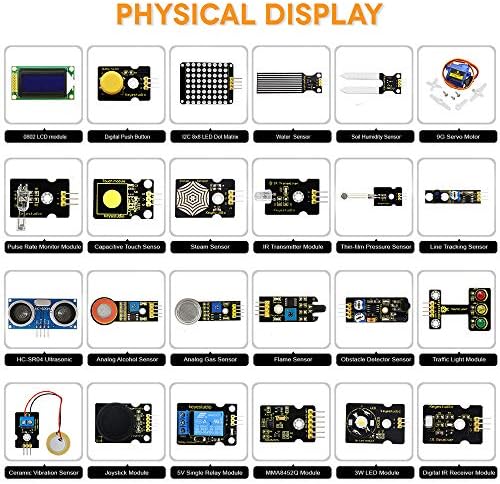 KeyEstudio 48 Сензори модули за стартер за стартер за Arduino со LCD, 5V реле, IR приемник, LED модули, серво мотор, температура,