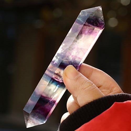 Hongjintian 120 mm природен флуорит кристален лекување точки кварц стапче со боја на виножито