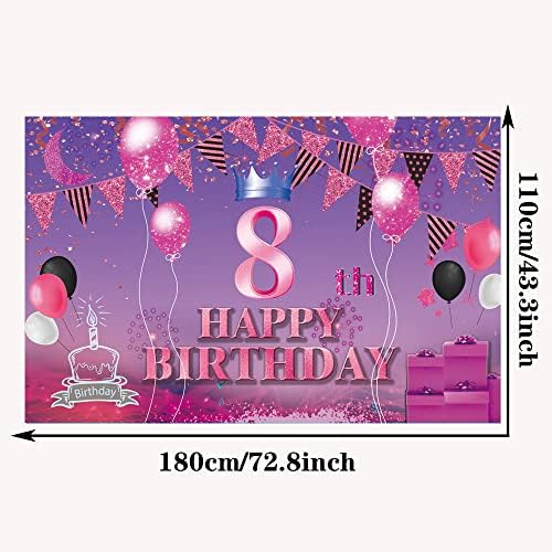 Среќен 8-ми Роденден Позадина Банер Розова Виолетова 8-Ми Знак Постер 8 Роденден Материјали За Годишнина Фото Кабина Фотографија Позадина