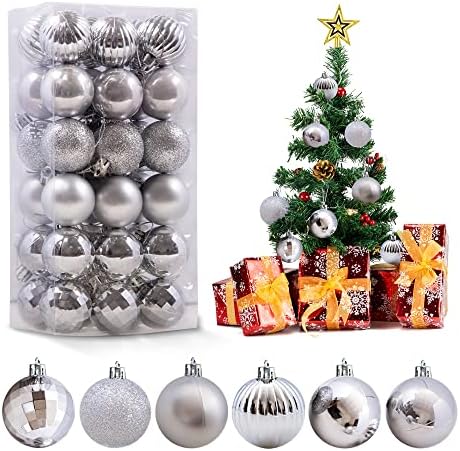 Орнаменти на божиќни топки во Голселија, украси за новогодишни елки, сребрени Божиќни украси, украси за венчавки за одмор, пакет од 36 компјутери,