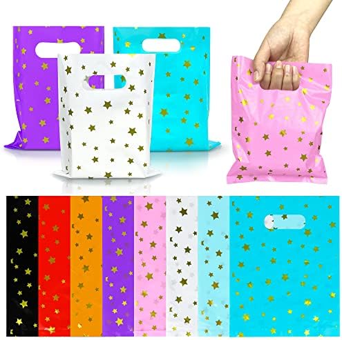 ЗАБАВА 104 ПАРЧИЊА Избрани Бои Пластични Кеси За Забави Чанти За Забава Ѕвездени Бонбони Торби За Лекување Со Рачки За Роденденска Забава Туш За