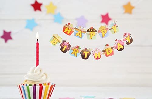 Среќен роденденски банер со кекс -персонализиран роденденски знамиња транспарент за декорација на роденденска забава