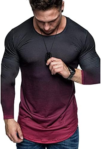 Pejihota Mens Muscle Gym Athleisure опремена маица екипаж вратот со долг ракав градиент на врвот