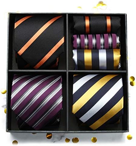 Hisdern Mens Ties Collect Collection Tie and Pocket Square Lot 3 компјутери Официјални деловни вратови кутија за подароци свадба