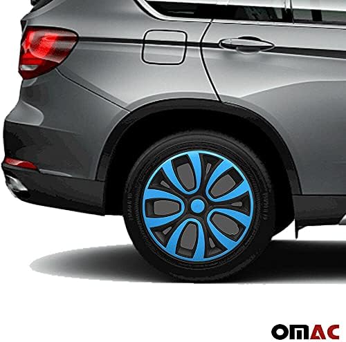 ОМАК WHEEL RIM COVER HUBCAPS | Додатоци за автомобили 16 инчи ОЕМ стилови на центри 4 компјутери поставени | Автоматско замена на гуми за надворешни капаци црна со сина боја