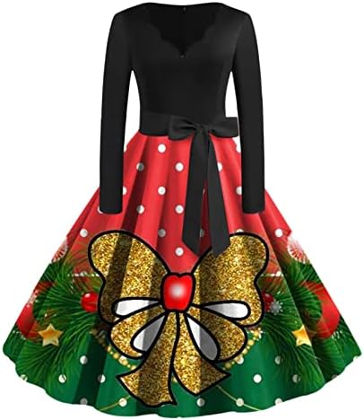Божиќни фустани на Витнг за жени 2022 Елегантна обична долга ракав без ракави за одмор коктел коктел руфул фустан
