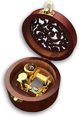 Binkegg Brown Wooden Circular Hollow Out Music Box со музичко движење Sankyo