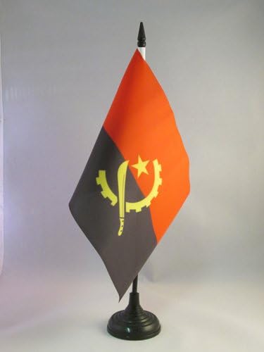 Знаме На Аз Ангола Знаме На Маса 5 х 8 - Анголско Биро знаме 21 х 14 см-Црн Пластичен Стап И Основа