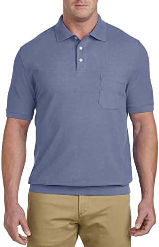 Харбор Беј од машката голема и висока пика-машка кошула со мажите ДХЛ | Кратки ракави со јака со плетена и џеб на градите