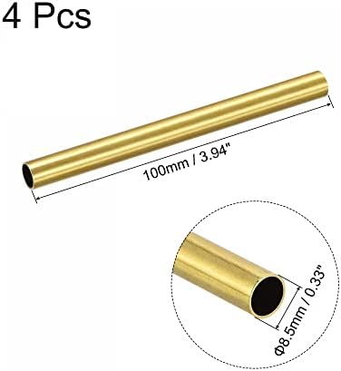 Uxcell месинг тркалезна цевка 8,5 mm OD 0,5 mm Дебелина на wallидот од 100мм цевки за цевки со должина од 100мм 4 парчиња
