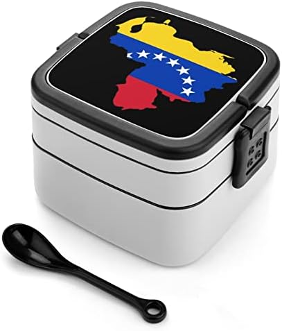 Венецуела Знаме Мапа Бенто Кутија Двослоен Се-Во-едно Редење Ручек Контејнер Со Лажица За Пикник Работа Патување