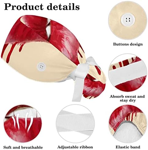 Чистење капачиња со врски за коса, жени држач за конска опашка Работно капаче со копчиња усни крв што капе крв усна со повеќебојни усни