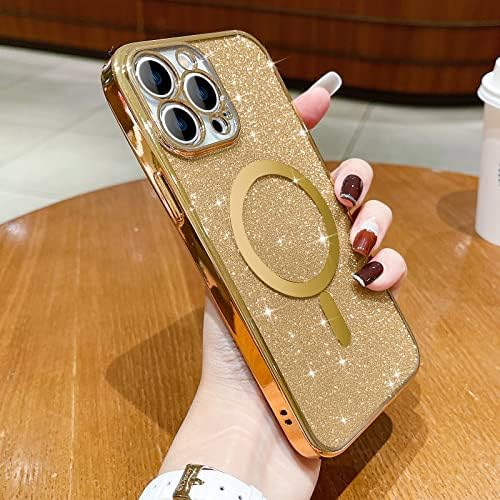 Lapopnut за iPhone 13 Pro Case компатибилен со Magsafe Cute Luxury Glitter Playting Silicone Soft Cover For Women Girl, Bling Sparkly