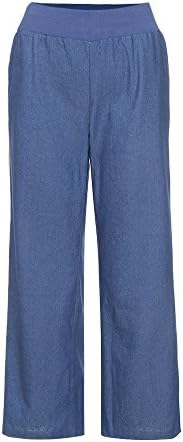 Панталони за жени фармерки случајна еластичност со висока половината, плус големина тексас фармерки широки патенти за нозе палацо панталони