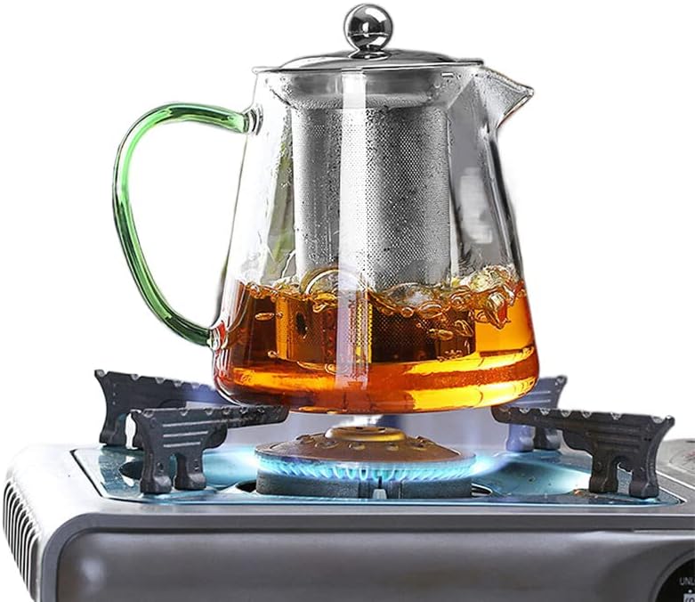 Шарена стаклена чајник отпорна на топлина 550мл со филтер, чајниот сад може да се загрева директно на котел за топлински садови за