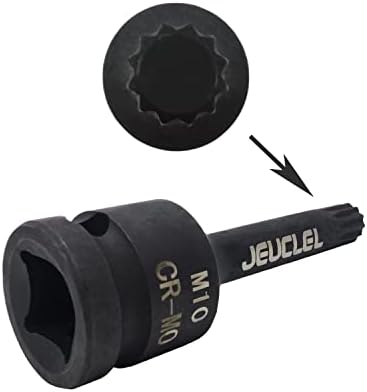 Jeuklel M10 Удар Spline Bit Приклучок, 10mm Метрички 1/2-Инчен Удар Диск Троен Квадратен Приклучок, Cr-Mo Челик Продолжување Шрафцигер Приклучок