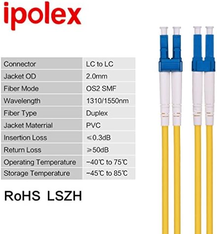 IPOLEX 100FT LC -LC единечен режим Оптички кабел за лепенки и Gigabit Ethernet Еден режим LC Fiber Media Converter - Влакна во конвертор