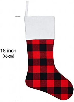 Орнамент за стакло во корпа за божиќни чорапки црвени црни карирани божиќни чорапи камини што висат чорапи за семеен празник
