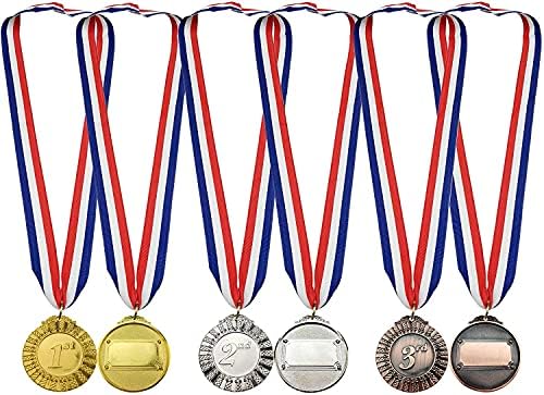 МОМУНОН 12 Парчиња Метал Победник Злато Сребро Бронза Награда Медали Со Црвена Бела Сина Вратот Лента, Олимписки Стил, 2 Инчен
