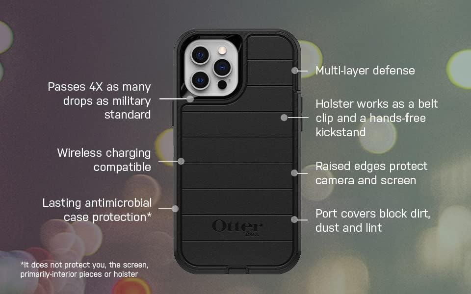 OtterBox Бранител Серија Случај &засилувач; Футрола за iPhone 12 Про Макс-Црна