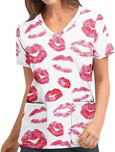 Денот на вinesубените SCRUB_TOPS Womenените усни шема блуза Краток ракав медицинска сестра Работа униформа против графички медицински кошули