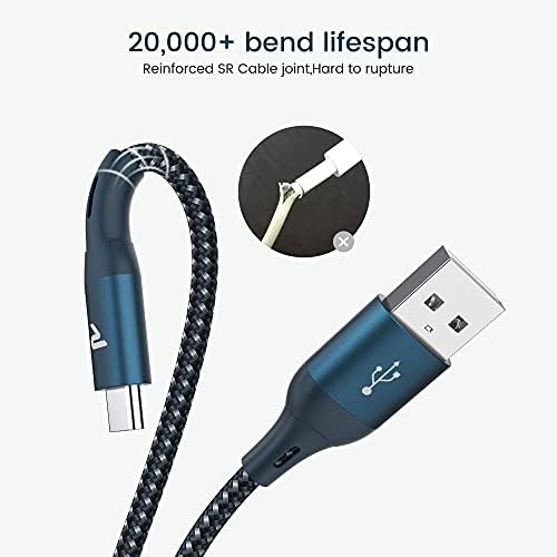 Кабел Rampow USB C, [2 -Pack, 3,3ft, QC3.0] Брзо полнење со кабел од типот C -Нилон Платен USB A до тип C кабел за полнење за Samsung
