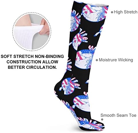 Американско знаме спортски чорапи со еднорог, топли цевки чорапи високи чорапи за жени мажи кои работат обична забава