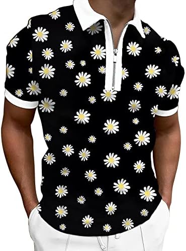 HDDK Mens Casual Polo кошули, летни кратки ракави со кратки ракави со редовен патент, врвови со врвови, шарени крпеници за голф