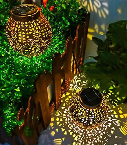 Instatrend Пеперутка виси соларни фенери Ретро соларни светла со рачка, надворешни соларни градинарски светла декорирање метални декоративни