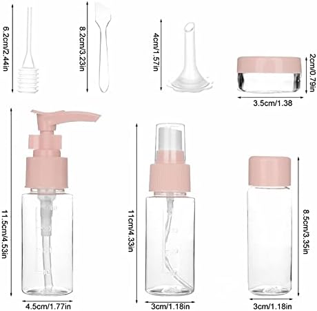 HUTVD 11PC шишиња за патувања Поставете големина на тоалети шишиња за тоалети, розово транспарентно одделно сет за шишиња