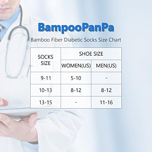 Бампопанпа 6 пакуваат дијабетични бамбус чорапи необврзувачки врвни влажни влажни перничиња со перничиња на глуждот за жени, 9-11, бело