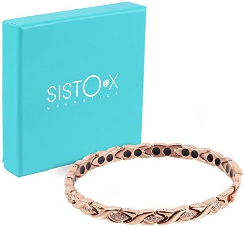 Sisto-X Титаниум магнетна нараквица лилјана роза злато кристали Подарок кутија Терапетска 20 см