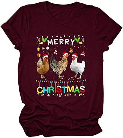 Смешни божиќни кошули за жени Смешни петелки графички тимови екипаж на кратки ракави летни врвови новини за празници