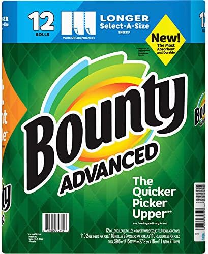 Bounty Advanced Traible Traid 2x Абсорбента „Изберете-големина“ хартиени крпи: ролни со 12 точки