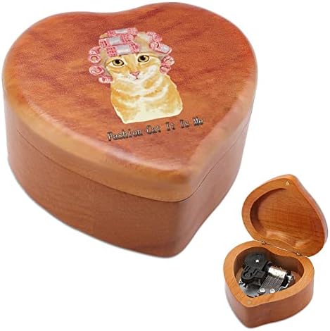 Смешна мачка коса Вуд музичка кутија гроздобер музички кутии подарок за Божиќ роденден Денот на вineубените во форма на срце