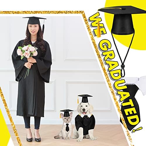 5 парчиња капаче за дипломирање за домашни миленици и капачиња за матура на кучиња со жолто ласкав лак вратоврска вратоврска облека облека мечка облека одговара на