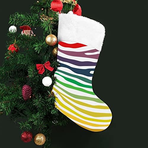Зебра боја печати Божиќни чорапи порибување на Божиќни дрвја Дедо Мраз што виси украси за одмор на камин 16,5 “