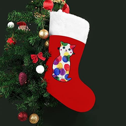 Шарени божиќни чорапи со црвени кадифе со бела торба за бонбони Божиќни украси и додаток на семејна забава