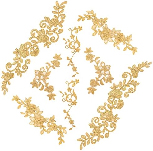 Nbeads околу 5,2 јарди златен вез од полиестерски панделки, 3 широки лепила од облак чипка исечена железо на метална цветна чипка за шиење носии