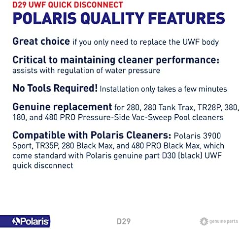 Поларис Оригинални делови D29 Брзо исклучување UWF замена на дел за средства за чистење на базени од страна на притисок 280, 280