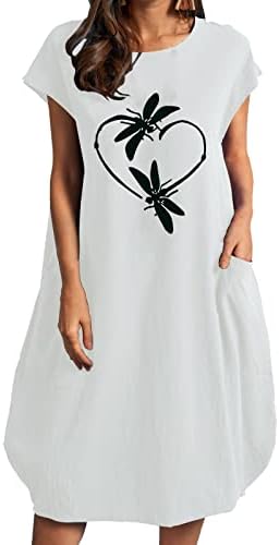 Nokmopo секси фустани за жени модни летни фустани за џеб печати со џеб со кратки ракави фустани женски фустани
