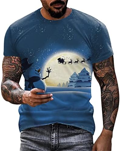 Xiloccer Mens Christmas Thirt Mirts Sports Ffitness Outdoor 3D Digital Printing T маичка со кратки ракави кошули со лесни кошули