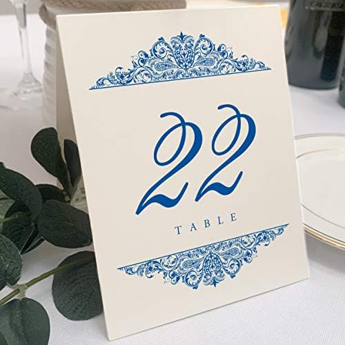 Броеви на свадбени маса во Пајсли, шампањ, кралско сино, 1-20, двострана, шатор или употреба на штанд, одлично за забави и ресторани - направени