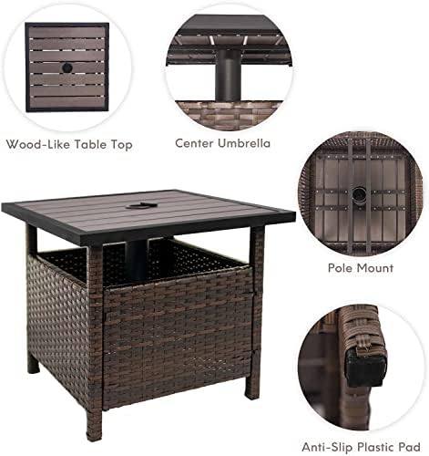 Sundale Outdoor Patio Patio Stand Stand All Weather Weater Rattan 22 во чадор маса градина мебел мебел табела за базен, кафеава боја,